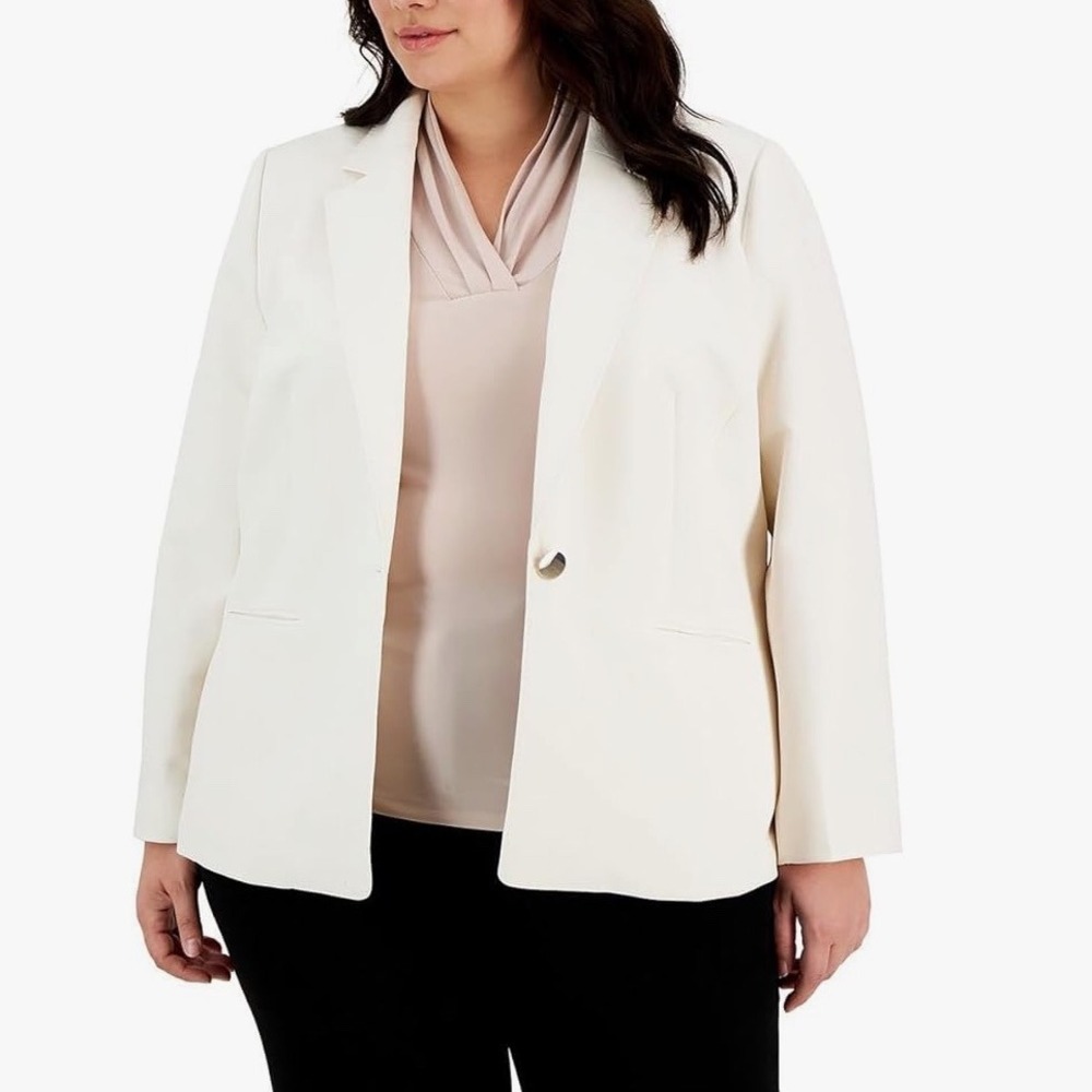 Anne Klein Women's Ivory Crepe Stretch Single Button Blazer Size 2 New With Tags
